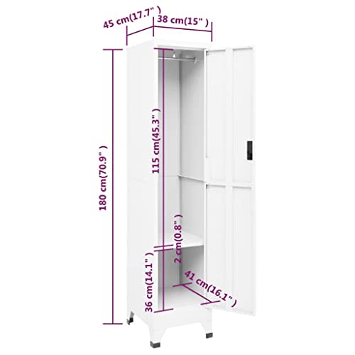 neolun Secure Storage with Steel Locker Cabinet, Convenient Hanger & Shelf, Lockable Door for Clothes or Supplies, White