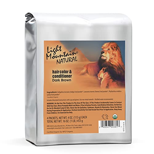 Light Mountain Henna Hair Color & Conditioner, Bulk 1 Pound – Dark Brown Hair Dye, Organic Henna Leaf Powder and Botanicals, Chemical-Free, Semi-Permanent Hair Color + 4 Hair Clips