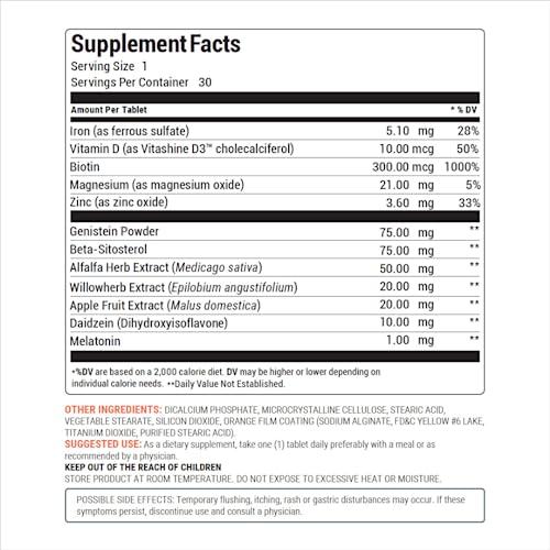DS Labs Revita Tablets - Hair Vitamins for Density Support, Supplement for Thicker, Stronger Looking Hair, Zinc, Iron, Magnesium, Melatonin, Vitamin D & Biotin Vitamins for Women & Men, 30 Tablets