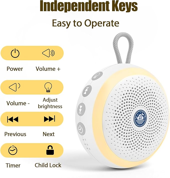 Mini White Noise Machine for Travel β 20 Calming Sounds, Rechargeable, Lightweight with Clip β Sleep Sound Machine for Adults, Kids & On-The-Go Use