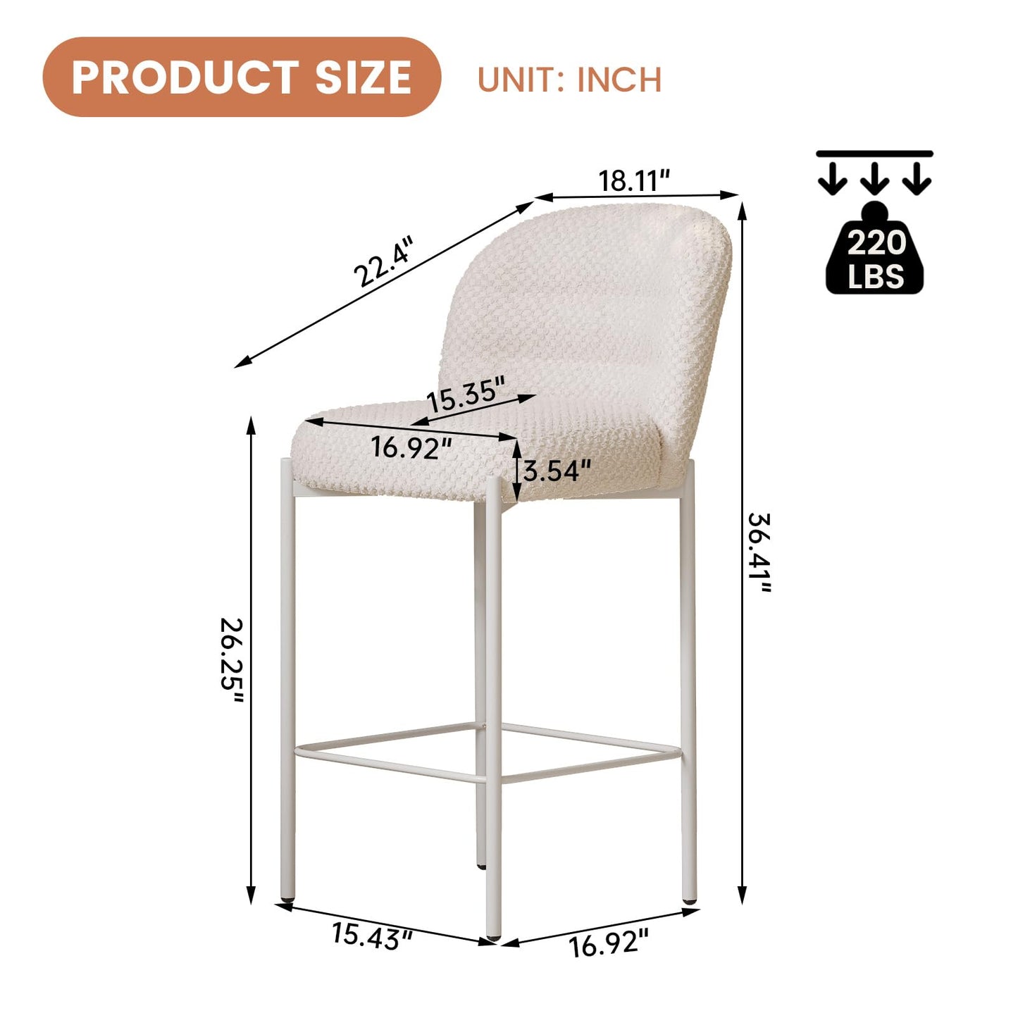 Guyii Beige Counter Height Bar Stools Set of 2,Velvet Fbric BarStools with Back,Counter High Chairs with Metal Legs,2 Pieces Bar Stool Set for Kitchen Island Bar