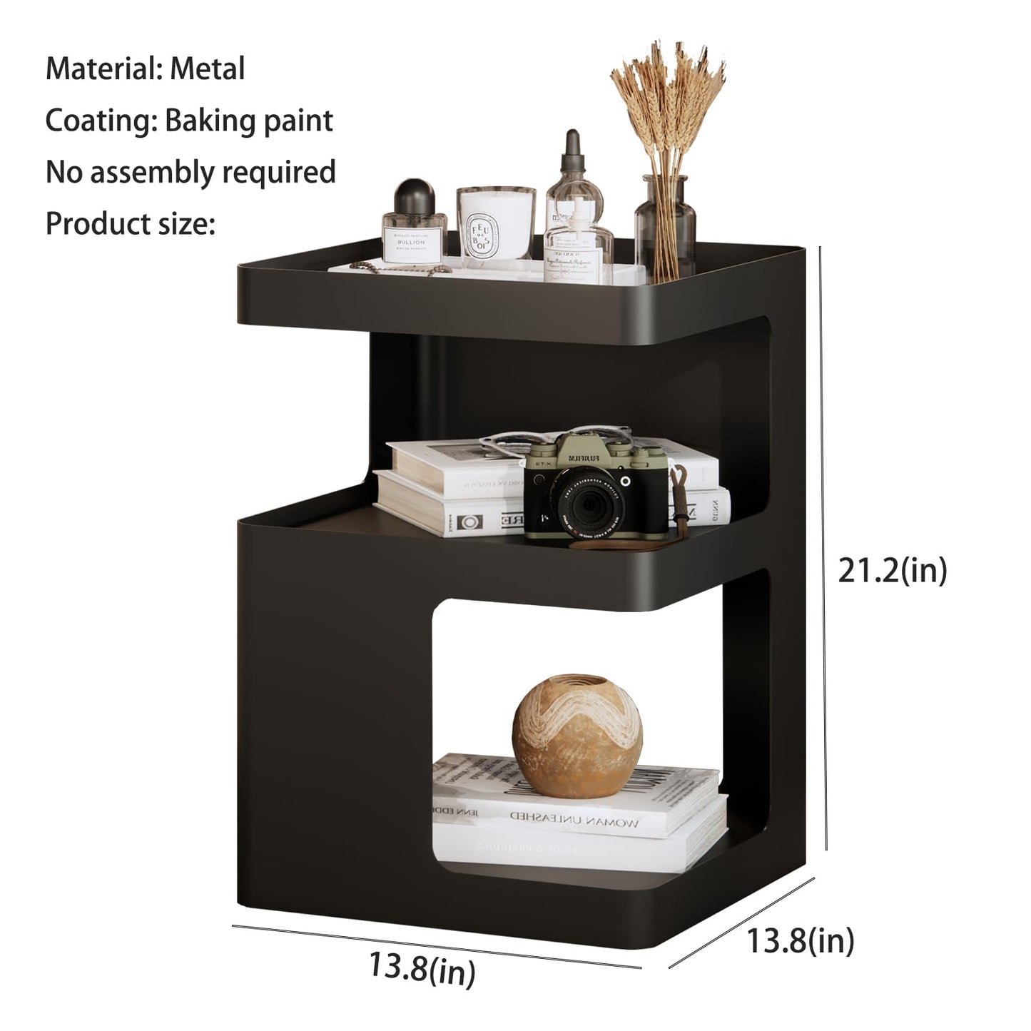 ZHBHYZ Modern Side Table,Small end Tables for Small Spaces,Black Metal nightstand,Bedside Tables,Accent Table with Storage for Couch, Bedroom,Living Room.No Assembly Required