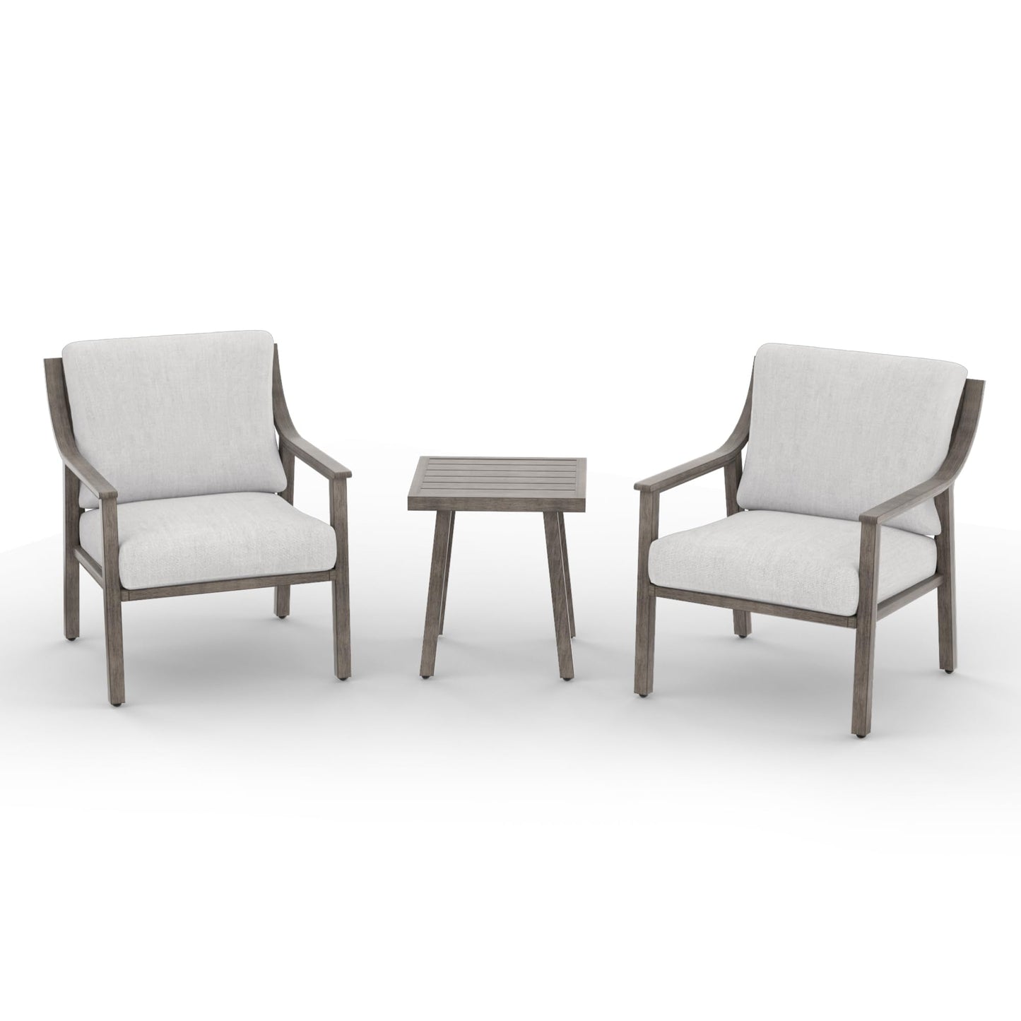 HAPPATIO 3-Piece Patio Bistro Set, All-Weather Aluminum Outdoor Conversation Set Includes 1 Side Table and 2 Cushioned Armchairs for Porch, Deck, or Garden (Grey)