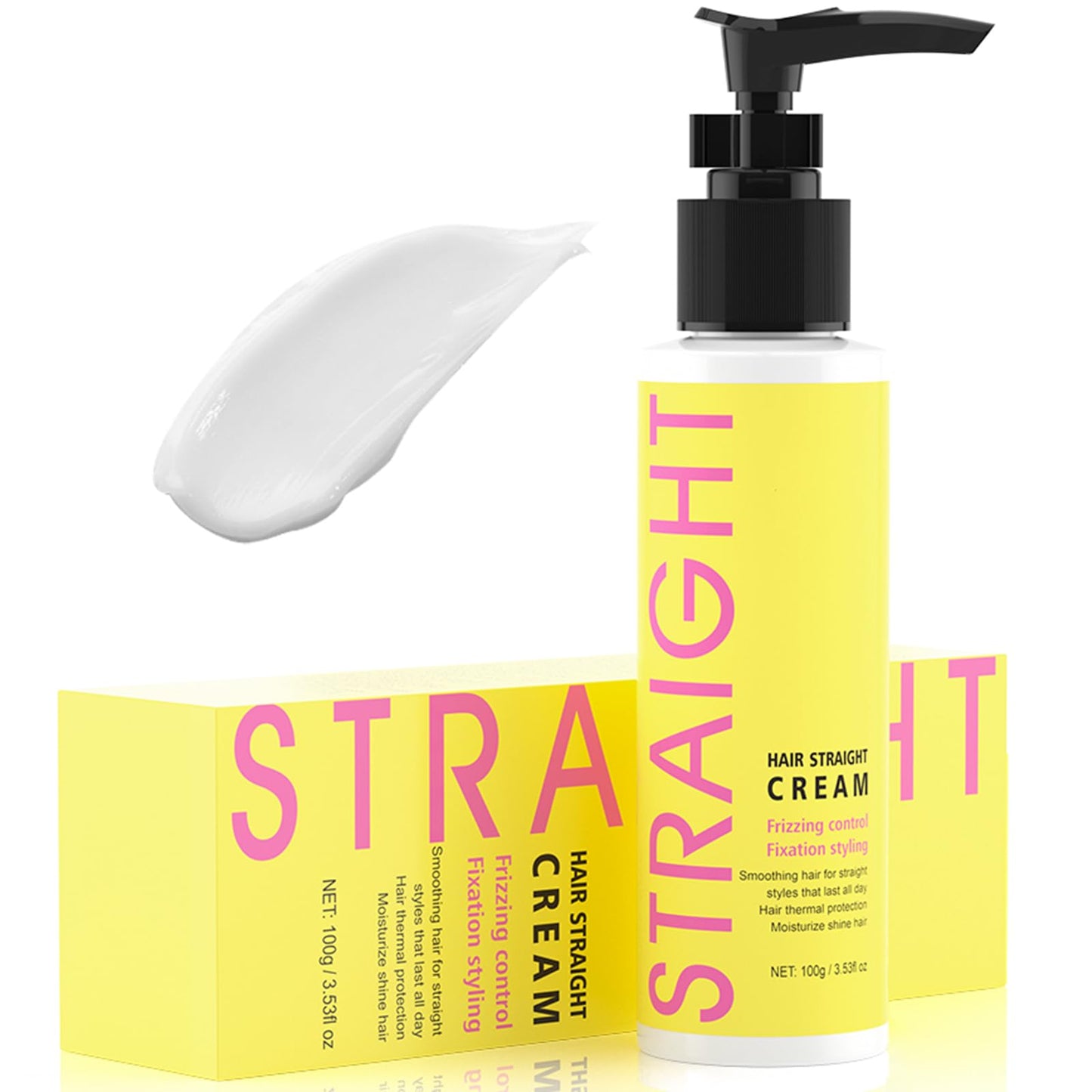 gowwim Hair Straightener Cream,Keratin Hair Treatment Straightening,Smooths Frizz, Curly Hair Becomes Straight in 5mins,Used With Hair Straightener,3.38Oz(100g), White