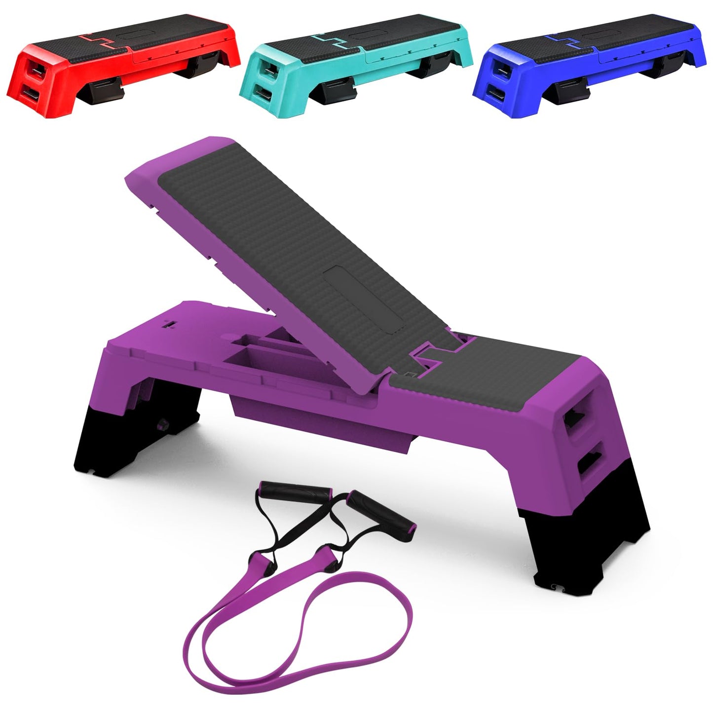 Modern-Depo Step Platform Cardio Exercise Equipment Workout Fitness Aerobic Deck Stepper with Resistance Bands Home Gym Adjustable Trainer Balance Board Dumbbell Bench