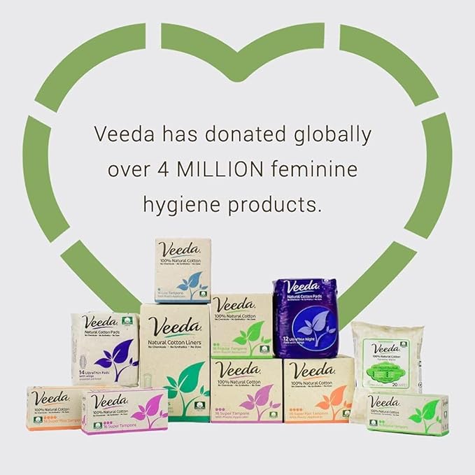 Veeda Natural Cotton Night Pads for Women - Overnight Heavy Flow Absorbent Ultra-Thin Feminine Pad - Hypoallergenic Period Pads with Wings - Unscented & Chlorine Free Sanitary Napkins - 24 Count