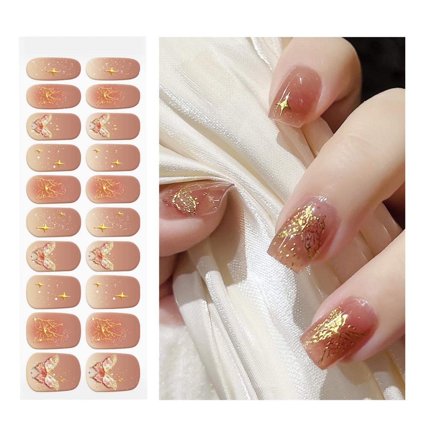 OAUEE Semi Cured Gel Nail Strips | 20 Gel Nail Stickers | Gel Nail Stickers With UV Light Required | Salon Quality, Easy Application And Removal(Golden Autumn Shines)