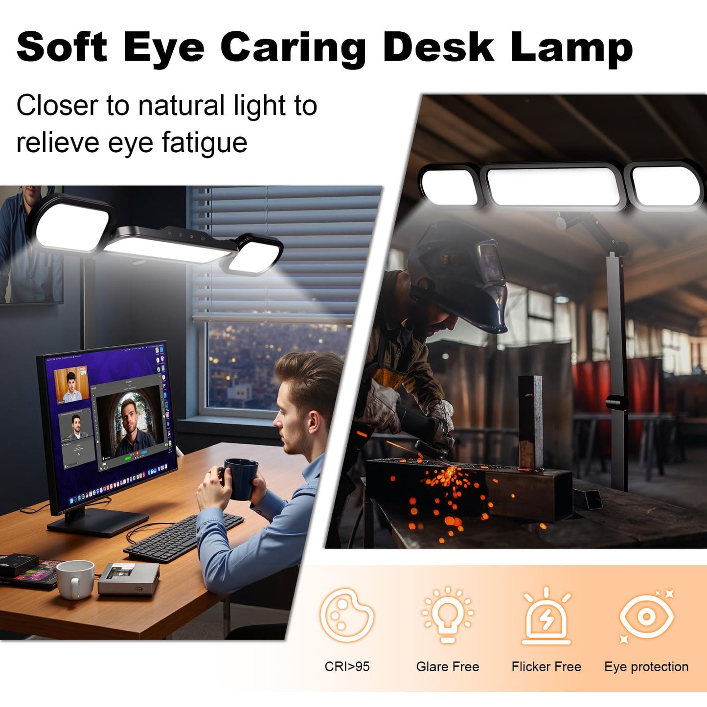 NUERPO LED Desk Lamp with Clamp,Adjustable Swing Arm Desks Lamps for Home Office,Dimmable Tempering Eye Care Desk Light Bright Modern Led Table Lamp for Nail Tech Archite (3 Section Swing Arm)