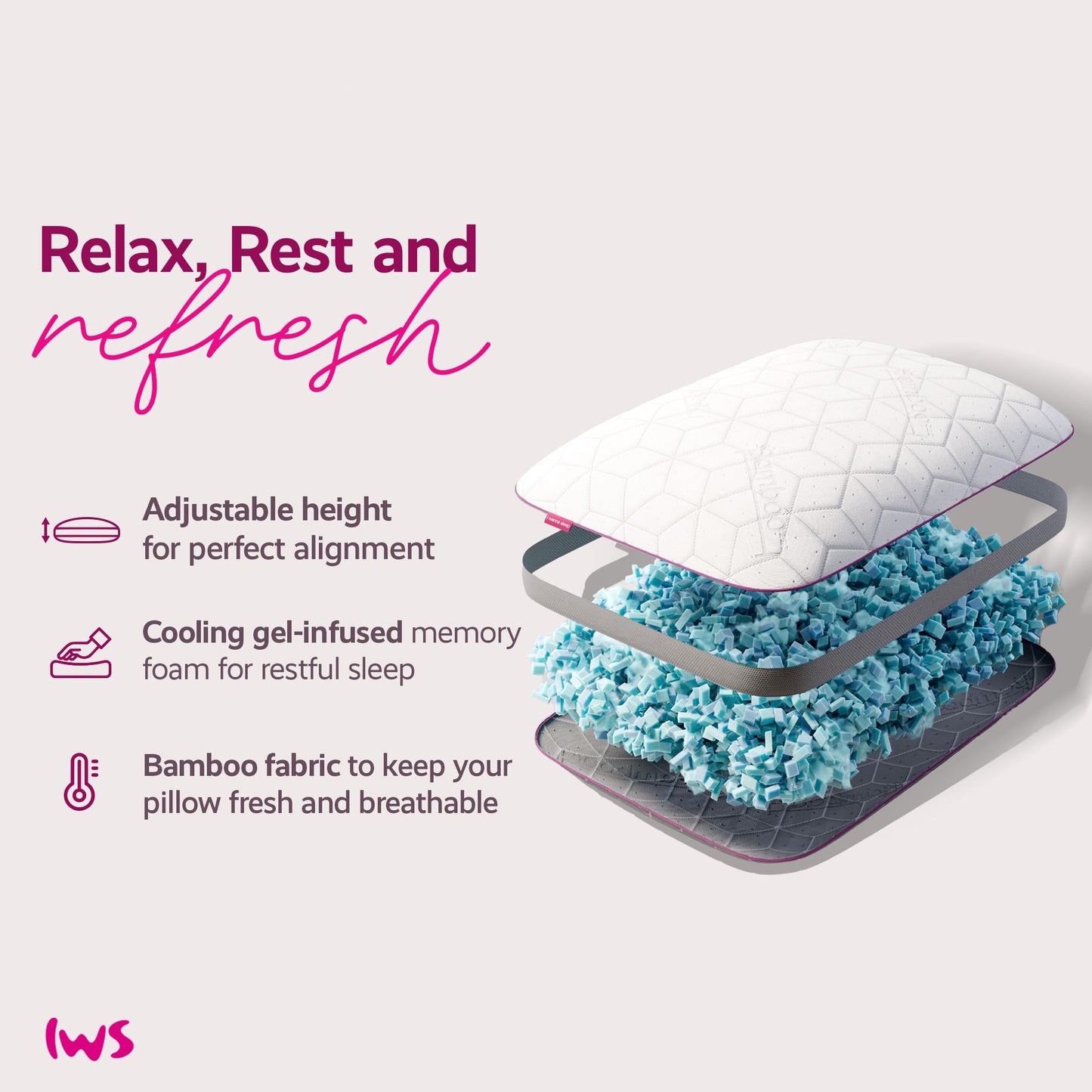 IWS I WANNA SLEEP Adjustable Cooling Pillow, Neck Support, Queen Size Bed Pillows for Sleeping, Gel Cross Cut Memory Foam, Side Sleepers, Snow® Pillow