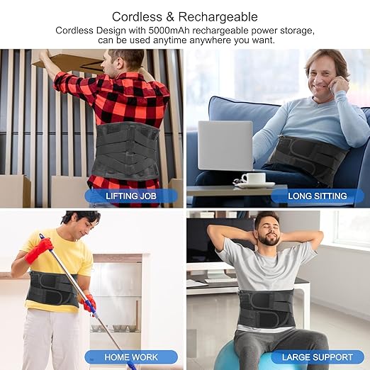 Heated Back Brace with Massage, Rechargeable Heating Pad for Back Pain Relief, Adjustable Back Support Belt with Heat Therapy and Vibration Massager for Men and Women, M