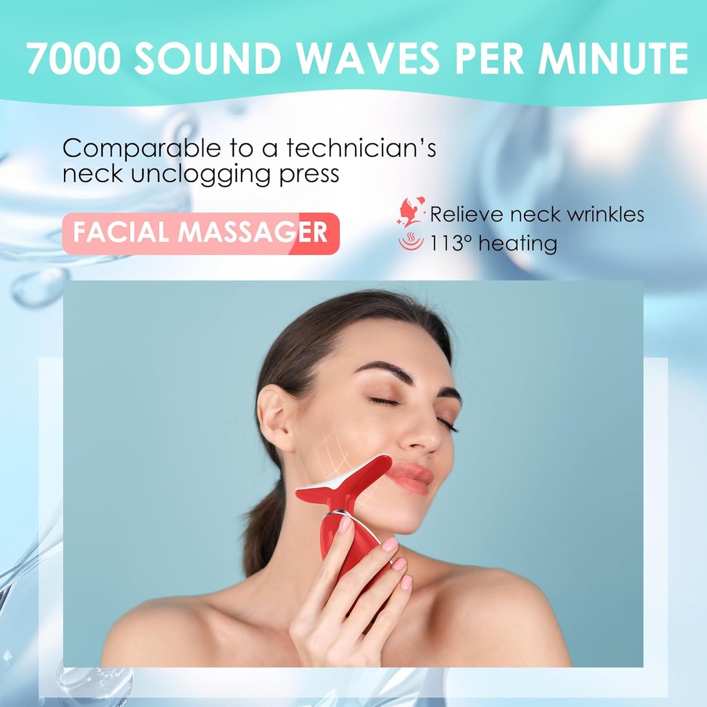 Facial Massager Red-Light-Therapy-for-Face and Neck, Face π² culpting Wand with 7 Color (Bright Red)
