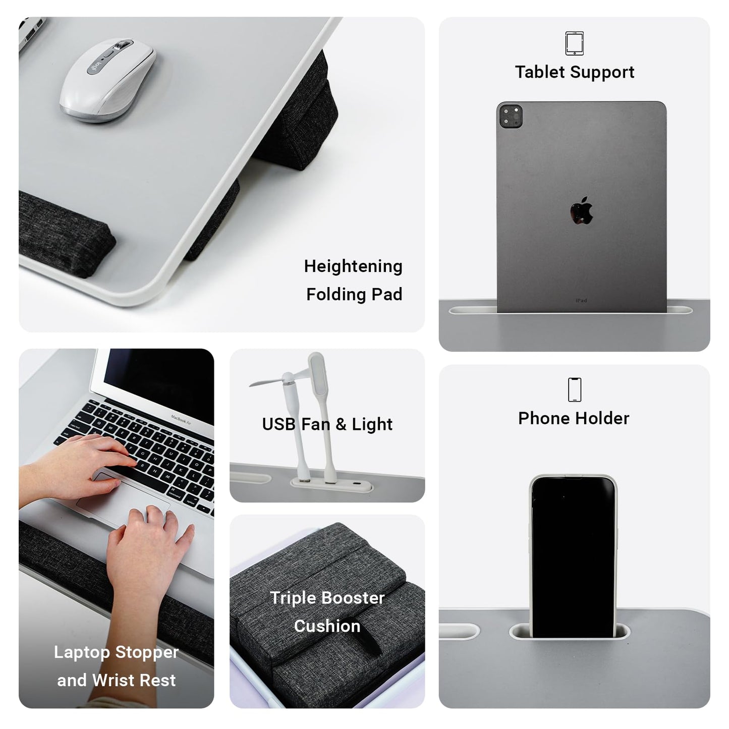 iXTRA Lap Desk for Laptop with Cushion,Folding Laptop Desk for Bed with USB,Bed Desk,Portable Computer Lap Desk,23.62"*15.74",Grey