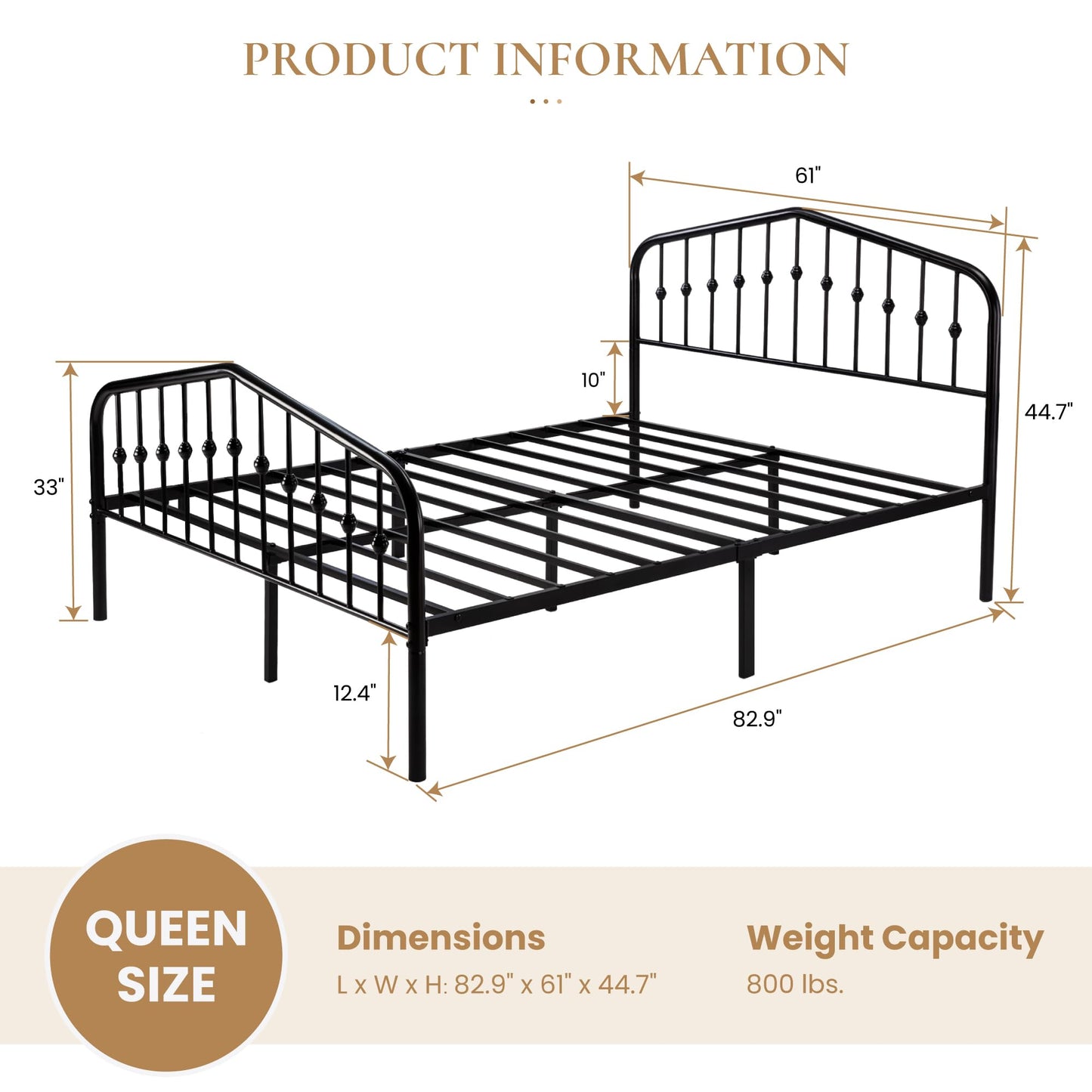 SHA CERLIN Queen Size Metal Platform Bed Frame with Victorian Style Wrought Iron-Art Headboard/Footboard, No Box Spring Required, Black