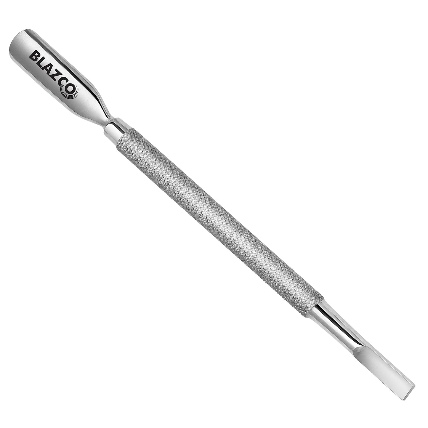 Blazco Cuticle Pusher and knife Professional Grade Stainless Steel Dual Sided Nail Cleaner, Durable Manicure and Pedicure Cutter Tool for Finger and Toe Nails Perfect (Pack of 1, Silver)