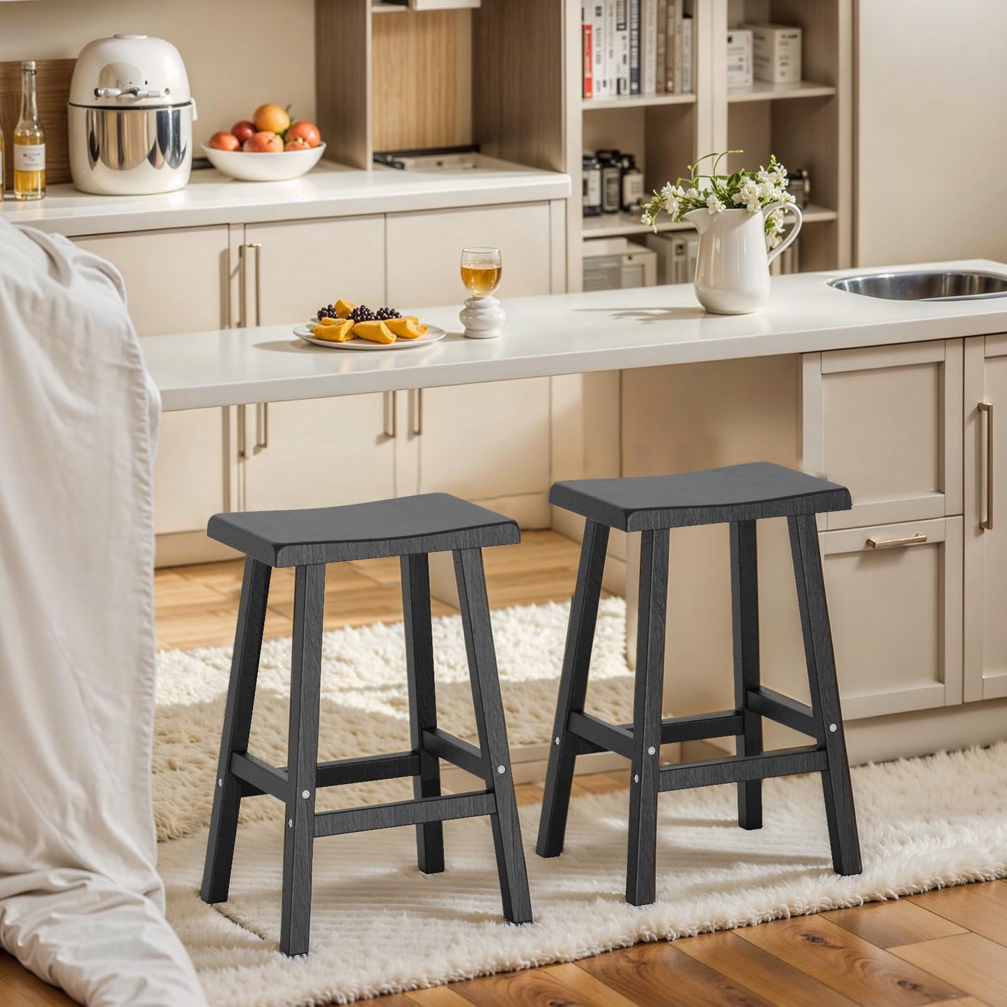 KFY Bar Stools Set of 2 - Resin Material 29 Inch Height Barstools with Anti-Slip Pads & Easy Assembly, Sturdy Comfortable Counter Stools for Outdoor Kitchen Bar
