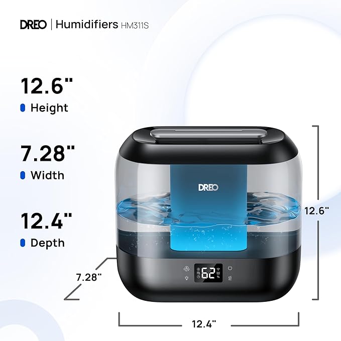 Dreo Humidifiers for Bedroom, Top Fill 4L Smart Cool Mist Humidifier with Oil Diffuser, Cartridge, Nightlight, 32H Runtime, Quiet Ultrasonic Humidifiers for Home, Baby Nursery, Plants, Office, HM311S