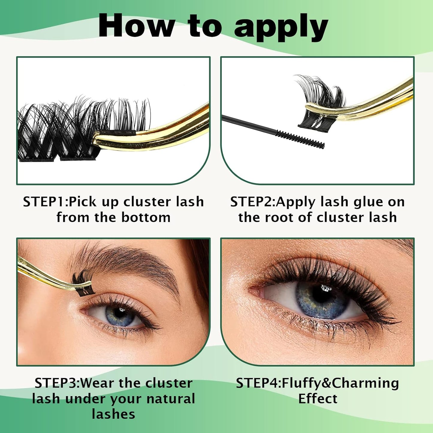 KEYYOU Lash Clusters, 96 Pcs DIY Lash Extensions, D Curl 16mm, Black, Realistic, Non-Irritating, Easy DIY at Home