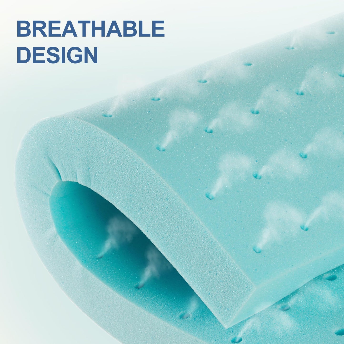 Eiayeebil 2 Inch Memory Foam Mattress Topper Queen, Mattress Pad Gel Infused Foam Bed Topper, Ventilated Soft Blue,Queen Size