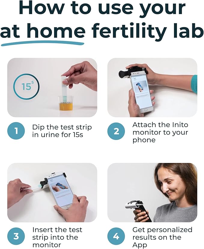 Inito Fertility Monitor & Hormone Tracker for Women | Estrogen, LH, PdG (Urine Metabolite of progesterone), FSH | Track and Confirm Ovulation | Includes 15 Test Strips (iPhone 13 Pro)