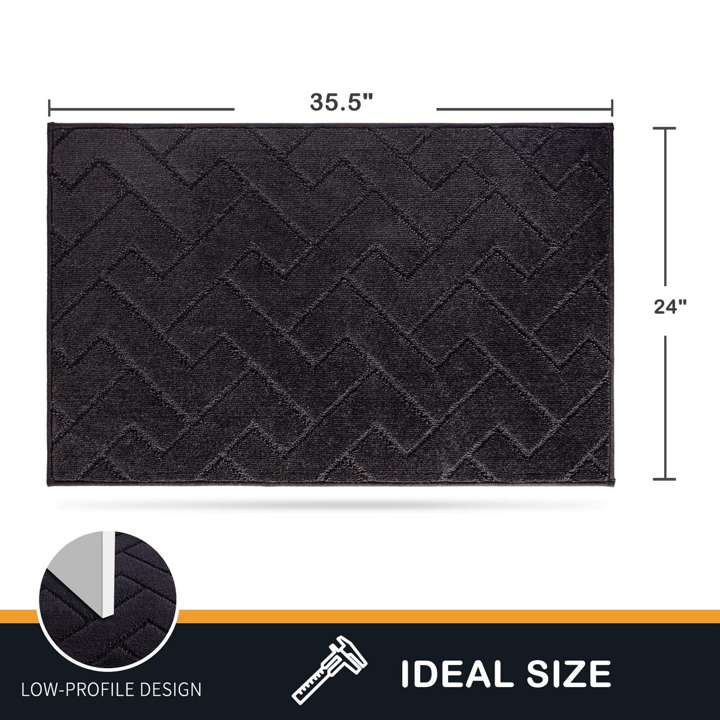 PURRUGS Dirt Trapper Door Mat 24" x 35.5", Non-Slip Machine Washable Entry Rug, Shoe Scraper, Dog Doormat, Super Absorbent Welcome Mat for Front & Back Door, Muddy Wet Shoes & Paws, Black
