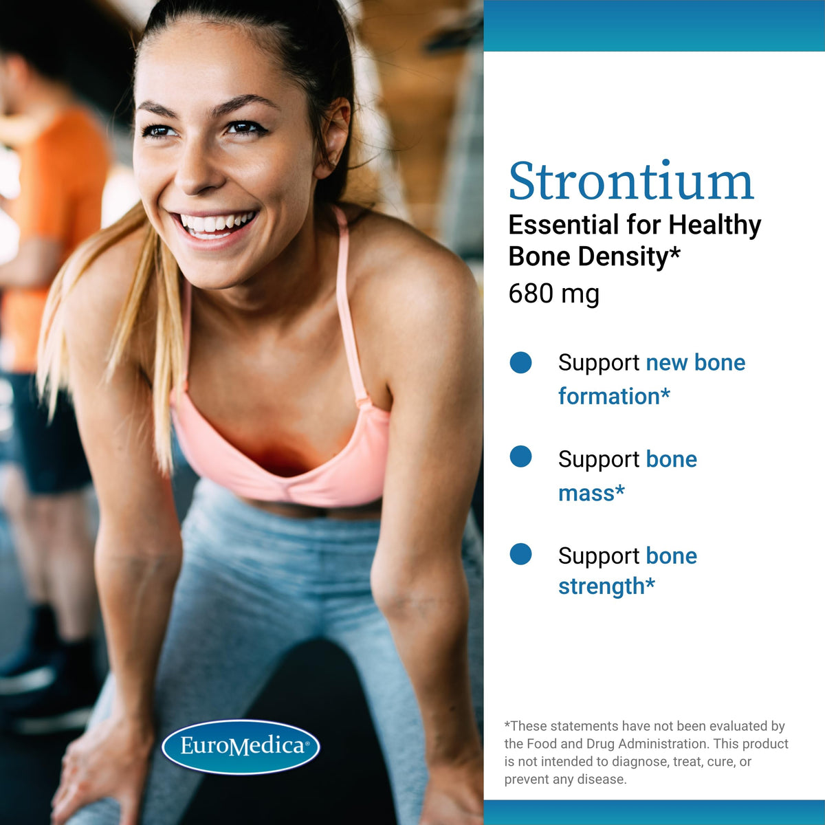 EuroMedica Strontium - Bone Health & Strength Support Supplement - Dietary Supplement with Vegan Capsules - Health Supplement with Strontium Citrate for Superior Absorption - 60 Capsules