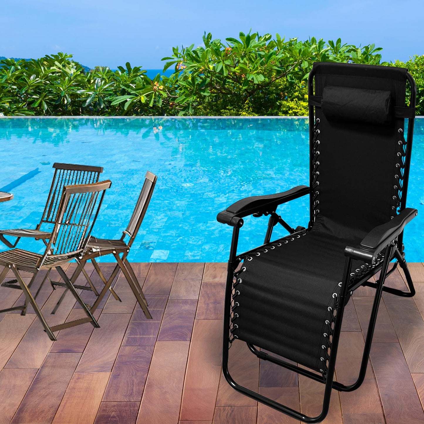 PRIJESSE Outdoor Patio Zero Gravity Lounge Chair with Pillow, Folding Reclining and Textilene Adjustable, Folding Lounge Lawn Chairs for Outside (1)