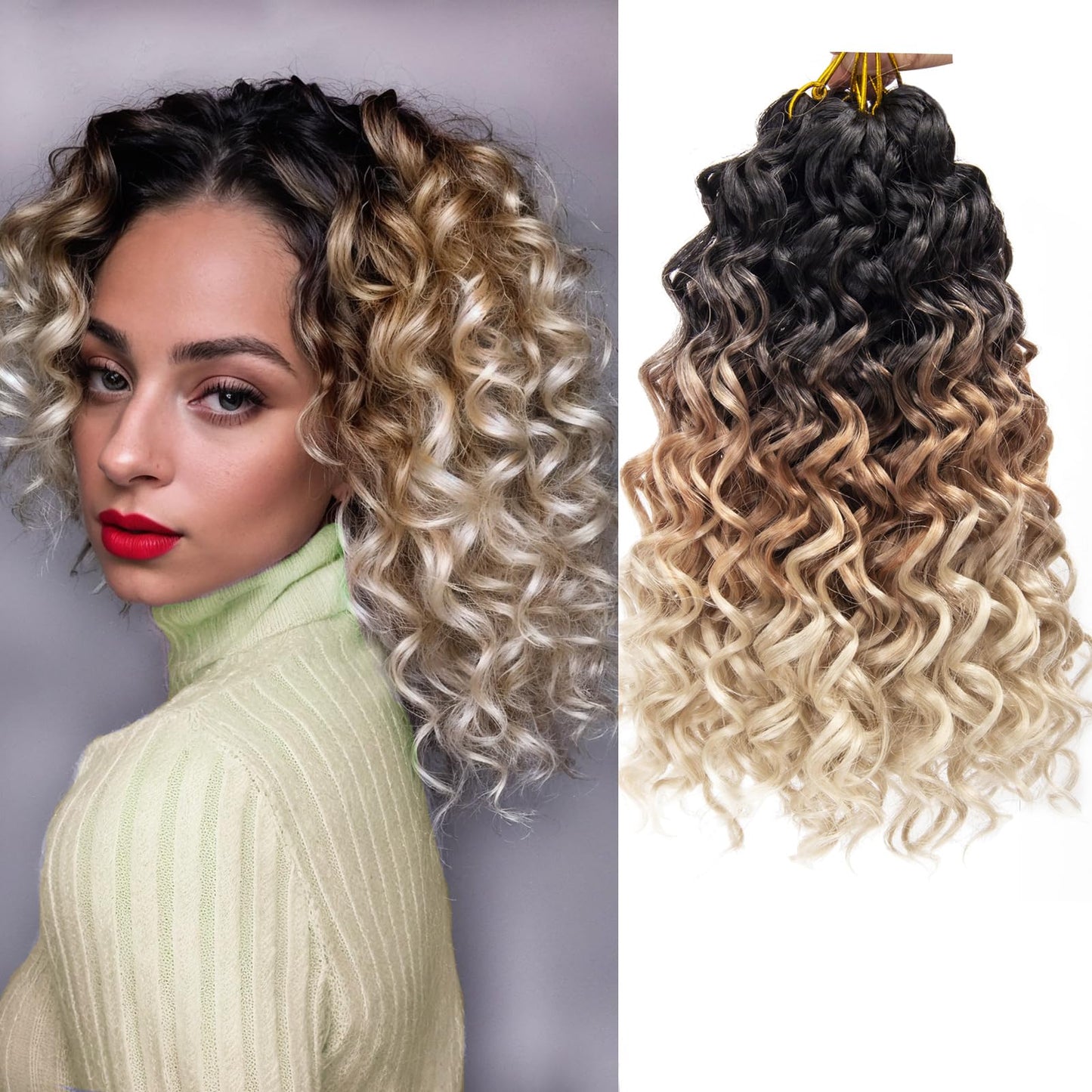 YXCHERISHAIR 8 Packs Curly Crochet Hair GoGo Curl Crochet hair for Women Deep Wave Braiding hair,Synthetic Bohemian Crochet Braid Water Wave Crochet hair Extensions(1B/27/613, 12inch)