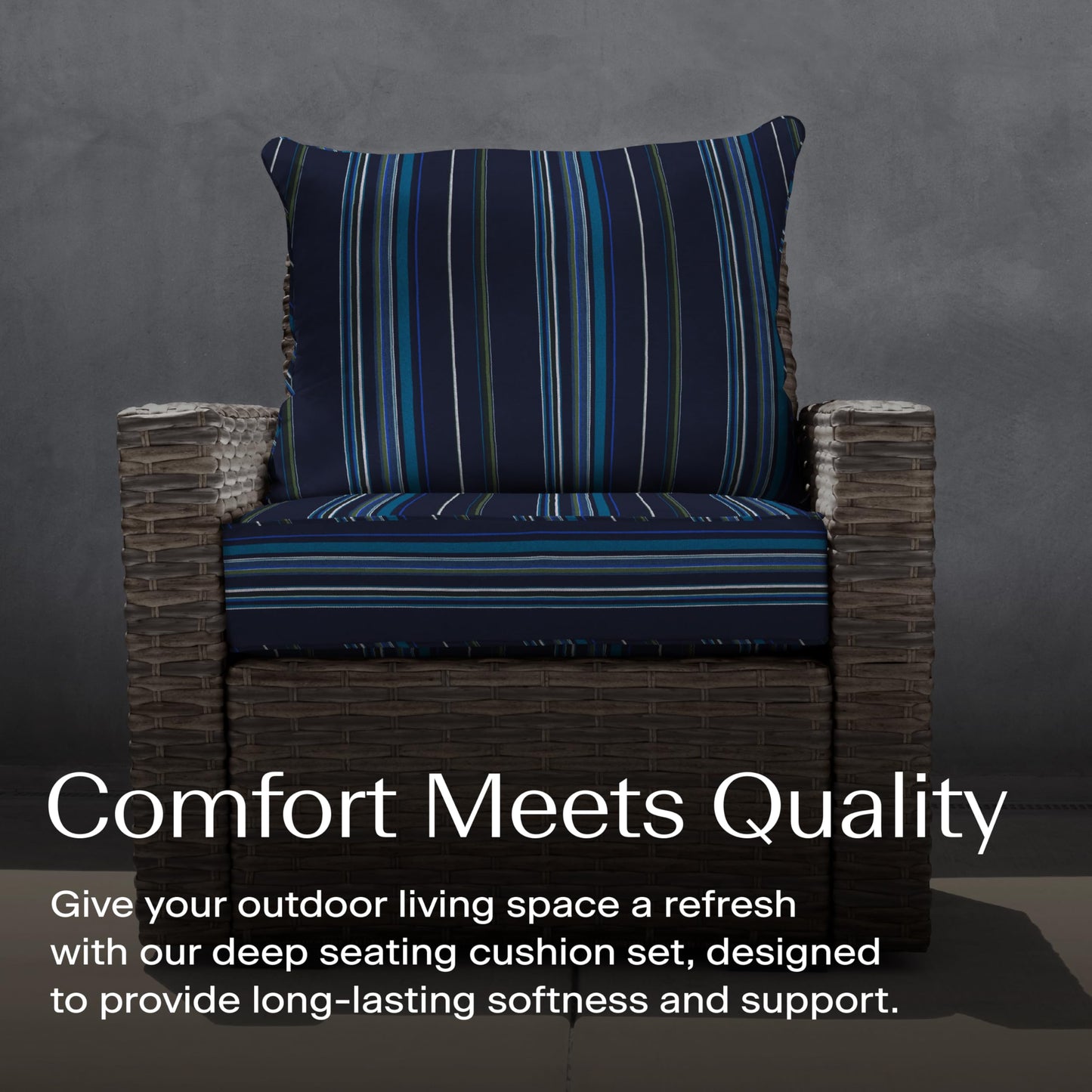 Honeycomb Outdoor Deep Seat, 24 x 23, Sunbrella Stanton Lagoon Chair Cushion for Patio Furniture