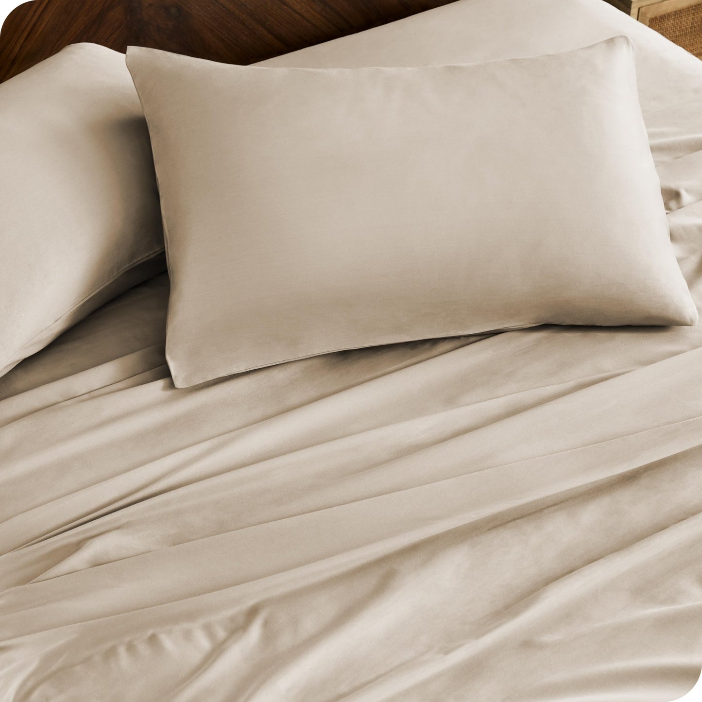 Bare Home 100% Organic Cotton Twin XL Sheet Set - Crisp Percale Weave - Lightweight & Breathable - Bedding Sheets & Pillowcases (Twin XL, French Beige)