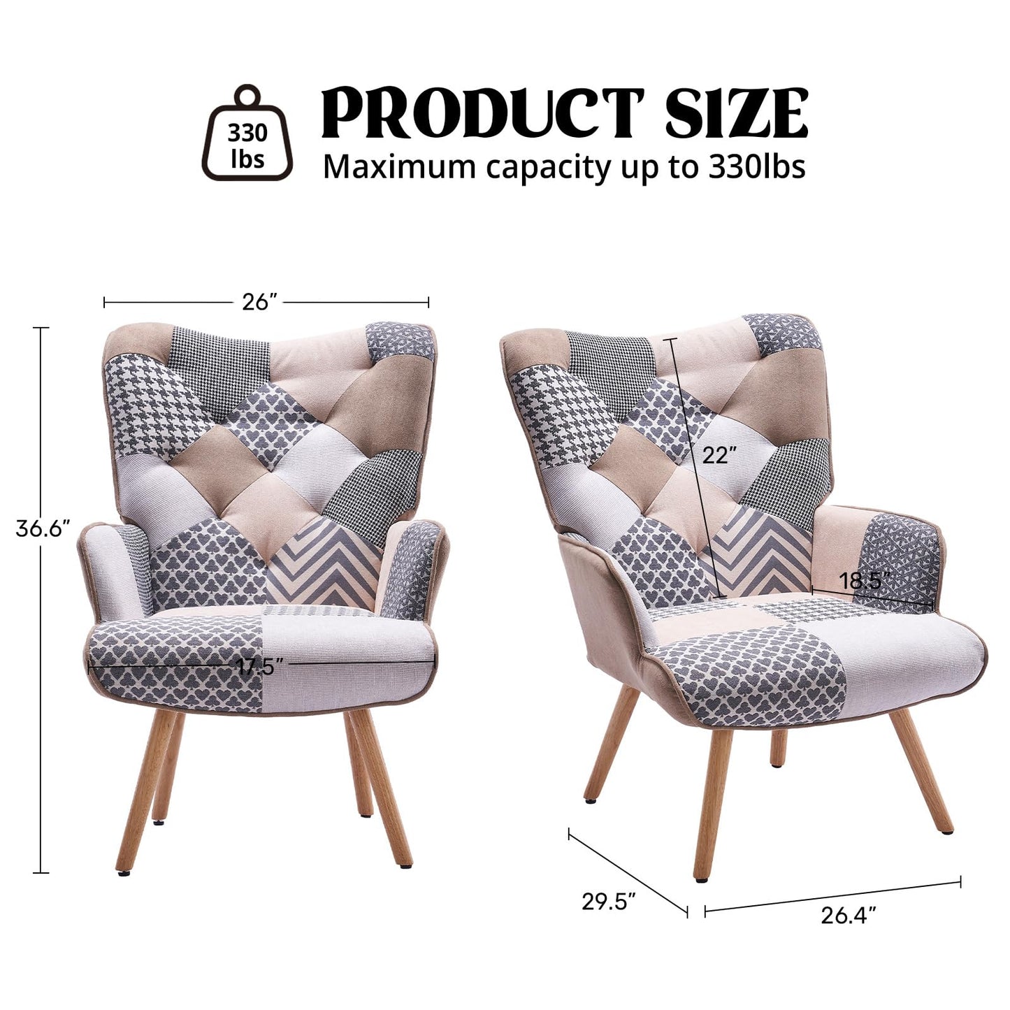 Joysoul Living Room Accent Chair Modern High Back Arm Chair, Grey Plaid Chairs for Bedroom Waiting Room