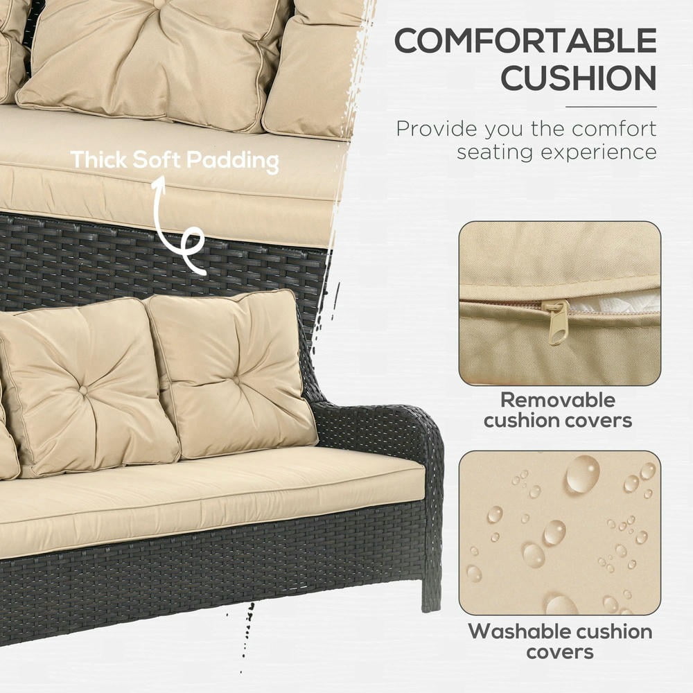 YYAo Patio Couch, Outdoor Sofa,3-Seater Outdoor Sofa w/ 4" Thick Cushions, Outdoor Couch, Beige