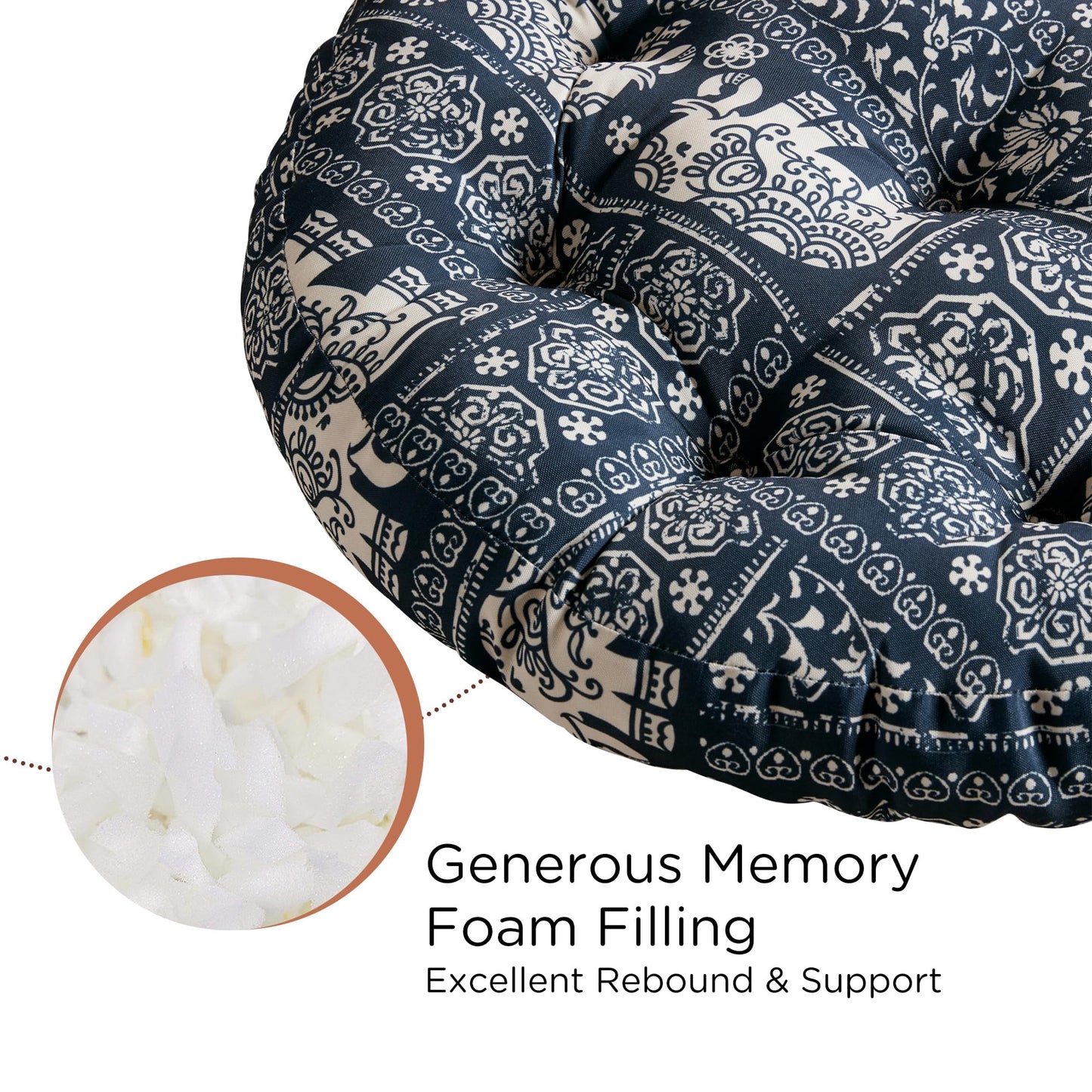 Codi Meditation Floor Pillow, Boho Pillows Seating for Adults and Kids, Large Round Cushion for Yoga Living Room Tatami Sitting, Memory Foam Added, 22x22 Inch, Indigo Elephant