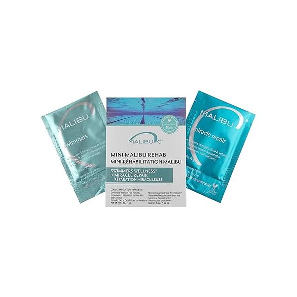 Malibu C Mini Rehab Swimmers Wellness - Contains 2 Remedy Packets Discoloration Correcting Care for Restores Hair Shine & Moisture