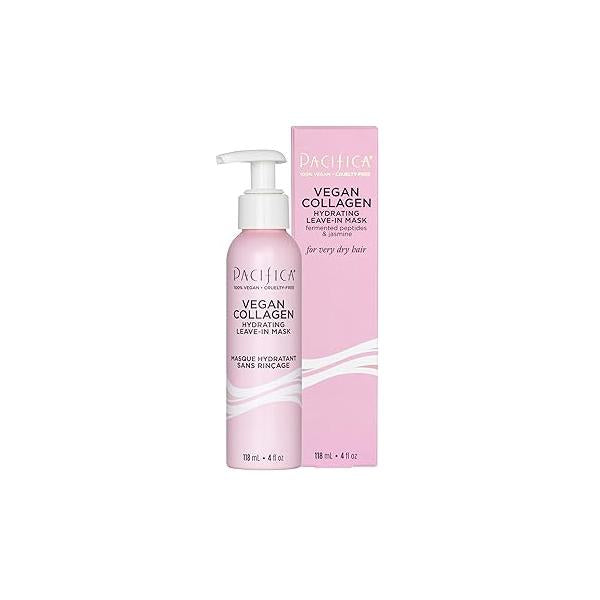 Pacifica Vegan Collagen Hydrating Leave-In Repair Hair Mask, Softens & Restores Shine, Seals Split Ends, For Dry, Damaged Color-Treated Hair, Silicone Sulfate Free, Vegan, 4 oz