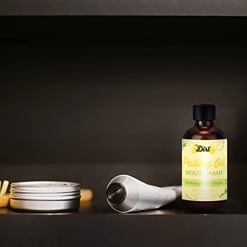 THE DIRT Oil Pulling Mouthwash - Gluten Free - Removes Plaque, Tartar, Bad Breath & Whitens Teeth (Lemongrass & Ginger, 4 Ounce)
