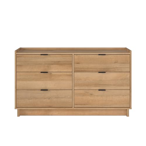Prepac Simply Modern 6-Drawer Double Dresser for Bedroom, Chest of Drawers, Modern Bedroom Furniture, 52.5” Wide x 16” deep x 29.5” Tall, Oak