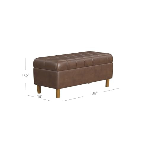 HomePop Home Decor | Tufted Ainsley Button Storage Ottoman Bench with Hinged Lid | Ottoman Bench with Storage for Living Room & Bedroom, Brown Faux Leather