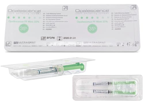 Opalescence 35% Gel Syringes Teeth Whitening - Refill Kit (4 Packs / 8 Count) Carbamide Peroxide. Made by Ultradent, in Cool Mint Flavor. Tooth Whitening Refill Syringes 5197-4