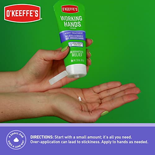 O'Keeffe's Working Hands Hand Cream Plus Night Treatment Cream Bundle - 3 oz Tubes (2 total) - Repairing Skincare for Cracked, Dry Hands