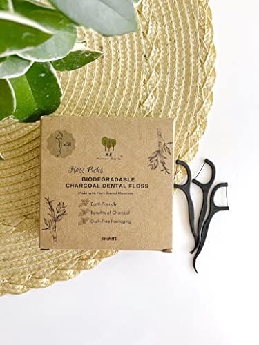Vegan Biodegradable Dental Floss Picks (200 Count) - Natural | Sustainable | Eco-Friendly | Charcoal Dental Flossers for a Zero Waste Oral Care (3 Inch)