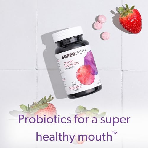 SuperTeeth Chewable Dental Probiotic for Kids & Adults | Supports Healthy Teeth & Gums | Oral Health | Fights Bad Breath | BLIS M18 | 60 Strawberry Flavored Tablets | Fluoride & Sugar Free | Vegan