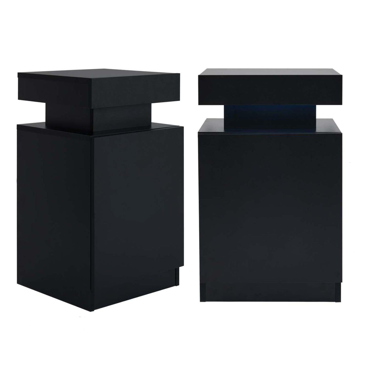 Hanamako Nightstand Set of 2, Bedside Table with LED Lights, Night Stands Set End Side Table with Cabinet Storage for Bedroom, Black