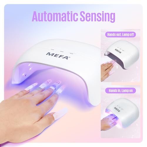 MEFA UV Nail Lamp with Base and Top Coat, 72W UV Light for Gel Nails with 21pcs Lamp Beads, 3 Times for Gel Polish Fast Curing, LED Dryer with Base and Top Coat