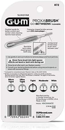 GUM Proxabrush Go-Betweens - Tight - Interdental Brushes - Soft Bristled Dental Picks for Plaque Removal Health - Safe for Braces & Dental Devices, 10ct (Pack of 6)
