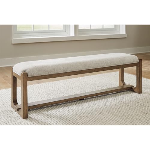 Signature Design by Ashley Cabalynn Farmhouse Upholstered 63" Dining Bench, Beige & Light Brown