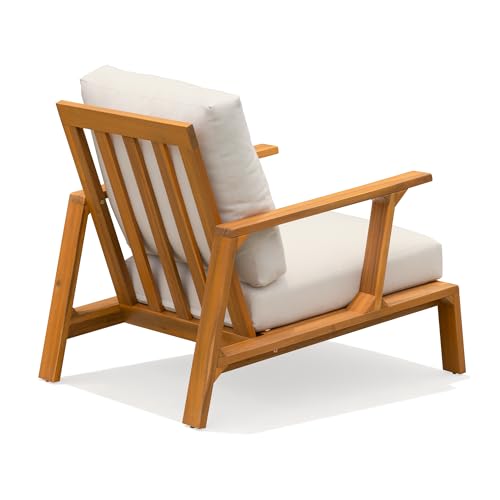 Jasper Outdoor Wooden Club Chair with Beige Cushion – Ideal for Patio, Garden, or Balcony