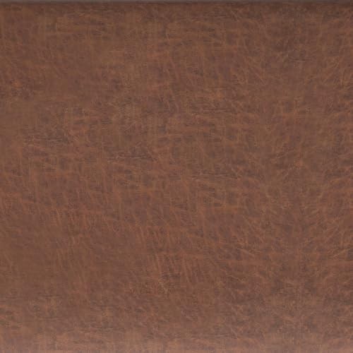 SIMPLIHOME Cosmopolitan 34 inch Wide Transitional Rectangle Storage Ottoman in Distressed Saddle Brown Vegan Faux Leather, Assembled, For the Living Room, Entryway and Family Room