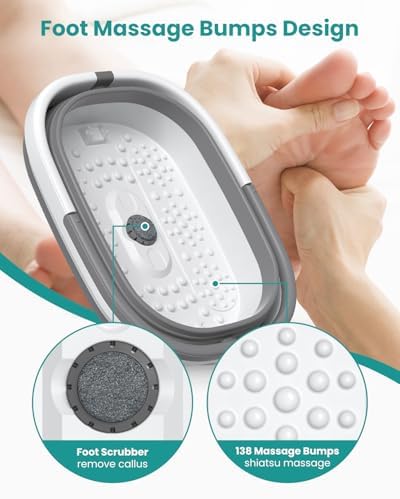 Nekteck Foot Soaking Tub Collapsible Bucket for Foot Bath Soak Tub, Foot Basin Foot Soaker with 138 Acupressure Nodes and Pumice Stone for Feet Massager Pedicure Foot Spa, Gifts for Men Women Dad Mom