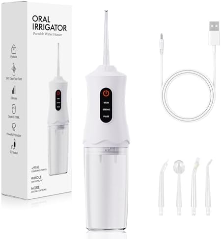 Water Dental Flosser Cordless for Teeth Cleaning and Flossing Portable Electric Water Floss Irrigator Oral Water Flossed Rechargeable Tonsil Stone Adults Kids Braces Home Office Travel