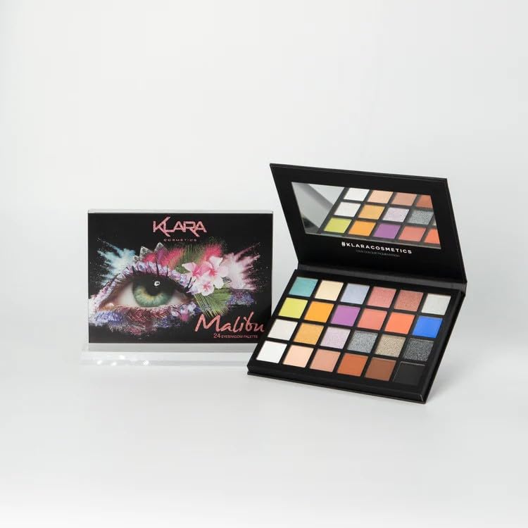 24 Shades Eyeshadow Palette - Festive Luxury Vibrant Bold Full-Color Pigment Long Lasting Matte Shimmer Eye shadow Palette (Malibu)